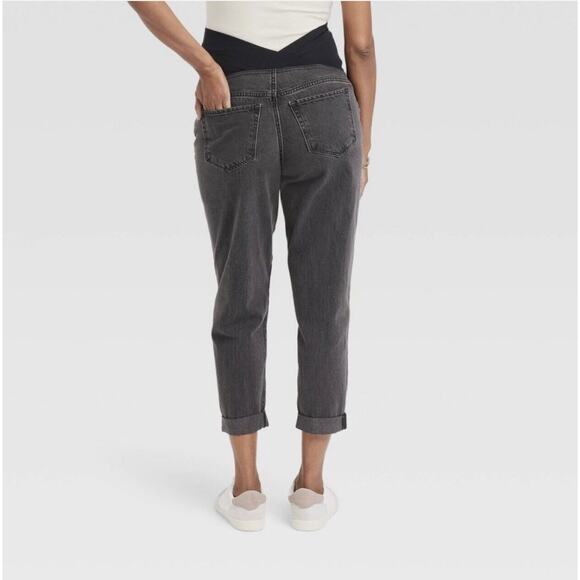 Isabel Maternity Women Over belly Boyfriend Jeans Sz. 10 Gray Frayed Hem Comfort - Picture 3 of 10